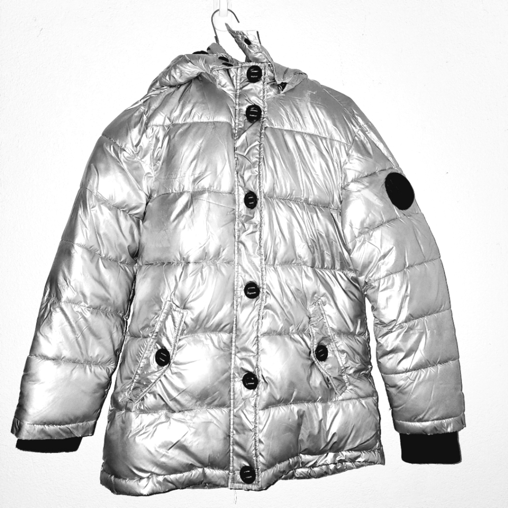 Diesel Girls Hooded Silver Puffer Long Winter Jacket Coat Size 12